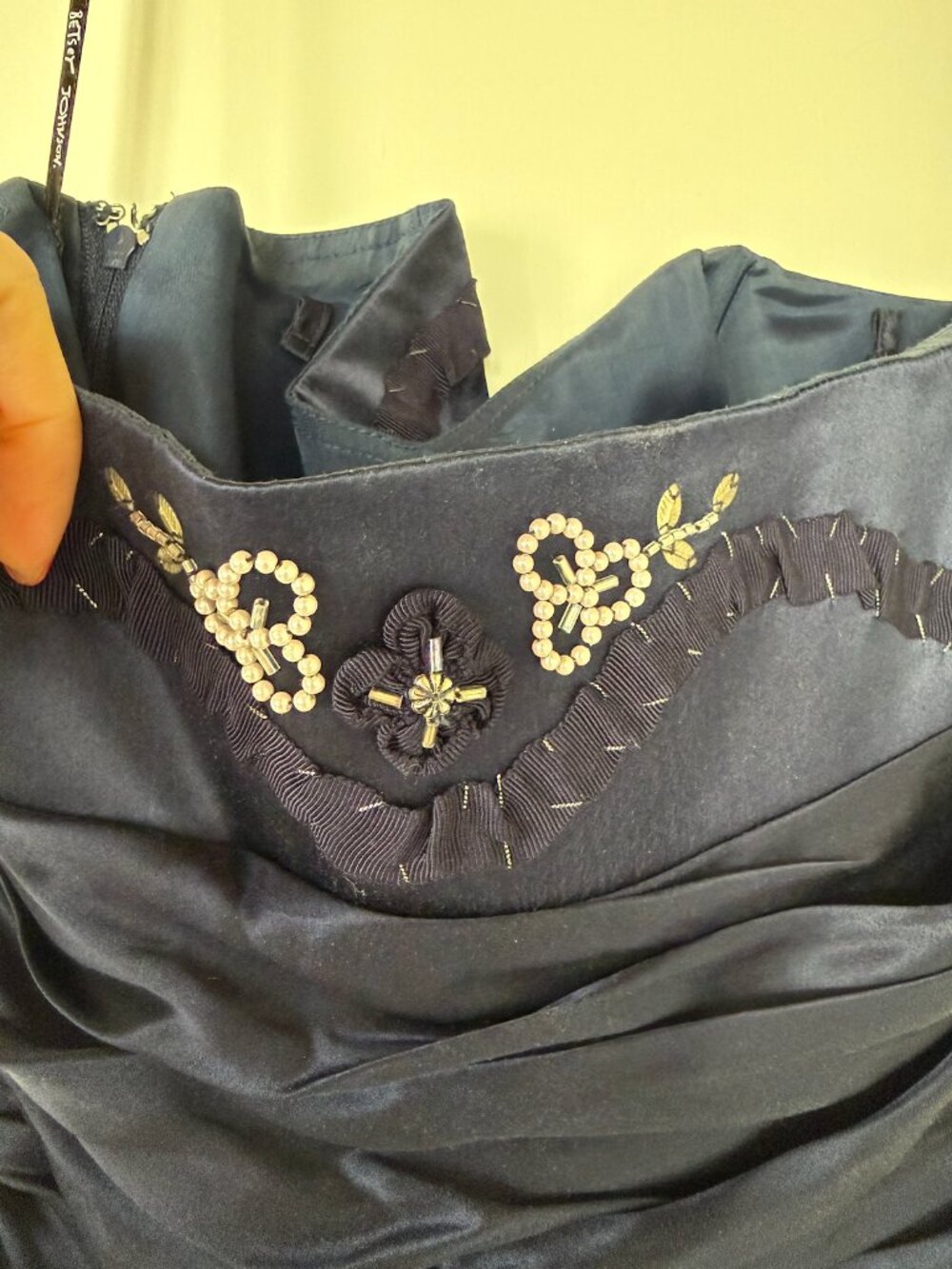 Betsey Johnson Vintage Navy Blue Silk Strapless Gown - Beaded - Size 4 - Picture 8 of 9